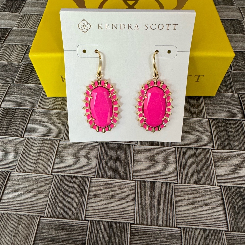 Dani Gold Color Burst Frame Neon Pink Drop Earrings